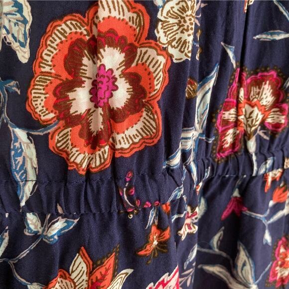 Old Navy Halter Strappy Navy Red Floral Tiered Maxi Dress Size M 100% Rayon - Picture 3 of 5